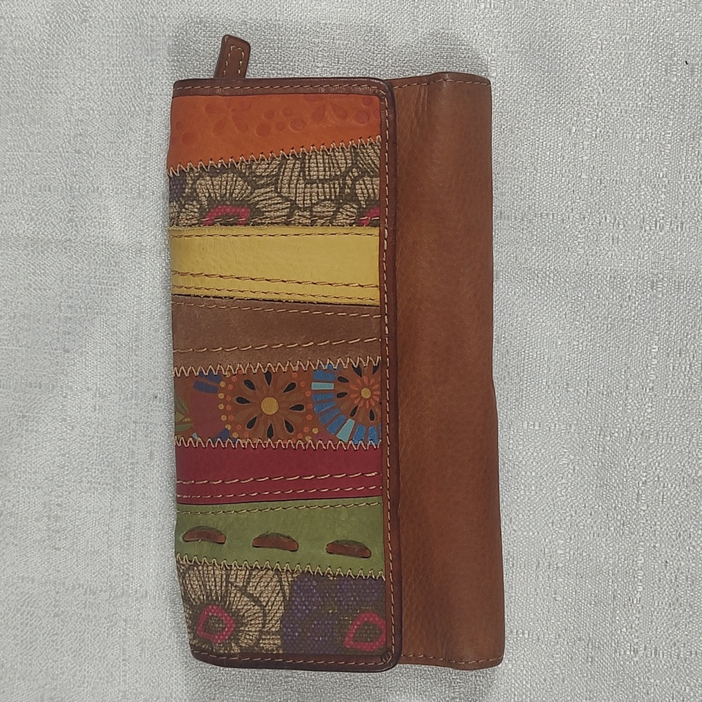 Brown Colorful Front Leather Wallet Snap Front Closure with Coin Zipper